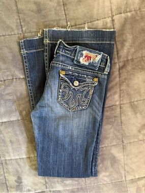 MEK Blue Wide-Leg Jeans with Embroidered Back Pocket